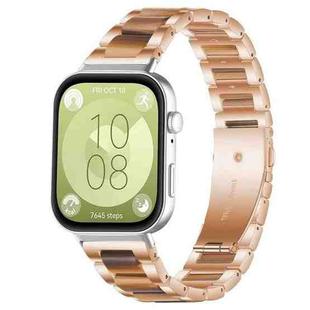 For Huawei Watch Fit4 / Fit4 Pro / Fit3 xDfind Three Beads Metal Resin Watch Band(Rose Gold Brown)