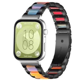 For Huawei Watch Fit4 / Fit4 Pro / Fit3 xDfind Three Beads Metal Resin Watch Band(Black Rainbow)