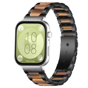 For Huawei Watch Fit4 / Fit4 Pro / Fit3 xDfind Three Beads Metal Resin Watch Band(Black Brown)
