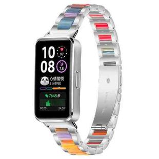For Huawei Band 10 / 9 / 8 xDfind Three Beads Metal Resin Watch Band(Silver Rainbow)