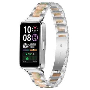 For Huawei Band 10 / 9 / 8 xDfind Three Beads Metal Resin Watch Band(Silver Green)