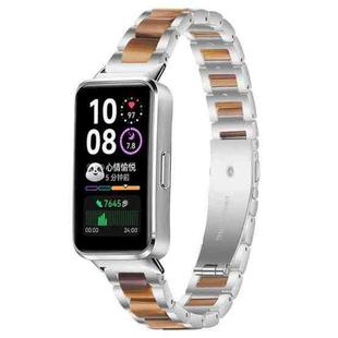 For Huawei Band 10 / 9 / 8 xDfind Three Beads Metal Resin Watch Band(Silver Brown)
