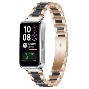 For Huawei Band 10 / 9 / 8 xDfind Three Beads Metal Resin Watch Band(Rose Gold Blue)