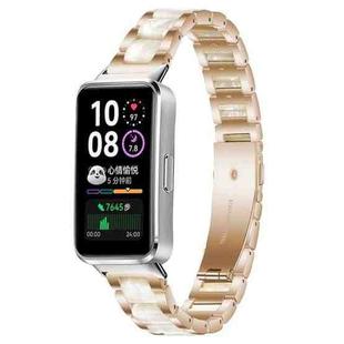 For Huawei Band 10 / 9 / 8 xDfind Three Beads Metal Resin Watch Band(Rose Gold White)