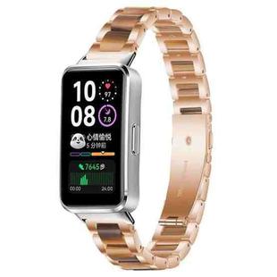 For Huawei Band 10 / 9 / 8 xDfind Three Beads Metal Resin Watch Band(Rose Gold Brown)