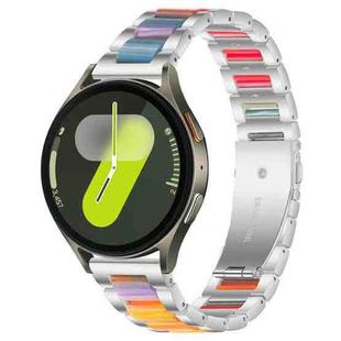 For Samsung Galaxy Watch 7 / 6 / 5 / FE xDfind Three Beads Metal Resin Watch Band(Silver Rainbow)
