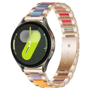 For Samsung Galaxy Watch 7 / 6 / 5 / FE xDfind Three Beads Metal Resin Watch Band(Rose Gold Rainbow)