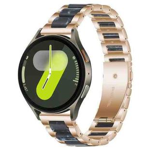 For Samsung Galaxy Watch 7 / 6 / 5 / FE xDfind Three Beads Metal Resin Watch Band(Rose Gold Blue)