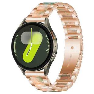 For Samsung Galaxy Watch 7 / 6 / 5 / FE xDfind Three Beads Metal Resin Watch Band(Rose Gold Green)