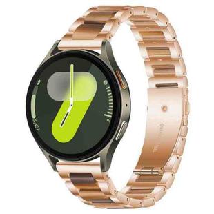 For Samsung Galaxy Watch 7 / 6 / 5 / FE xDfind Three Beads Metal Resin Watch Band(Rose Gold Brown)