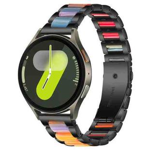 For Samsung Galaxy Watch 7 / 6 / 5 / FE xDfind Three Beads Metal Resin Watch Band(Black Rainbow)
