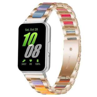 For Samsung Galaxy Fit3 SM-R390 xDfind Three Beads Metal Resin Watch Band(Rose Gold Rainbow)