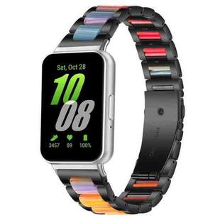 For Samsung Galaxy Fit3 SM-R390 xDfind Three Beads Metal Resin Watch Band(Black Rainbow)