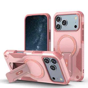 For iPhone 17 Pro Max Armor Magsafe Holder PC Hybrid TPU Phone Case(Pink)