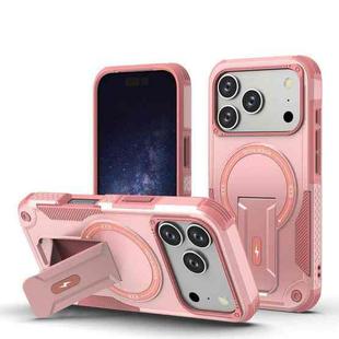 For iPhone 17 Pro Armor Magsafe Holder PC Hybrid TPU Phone Case(Pink)