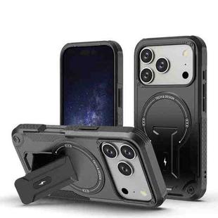 For iPhone 17 Pro Armor Magsafe Holder PC Hybrid TPU Phone Case(Black)