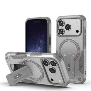 For iPhone 17 Pro Armor Magsafe Holder PC Hybrid TPU Phone Case(Grey)