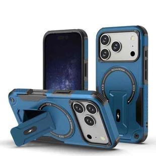 For iPhone 17 Pro Armor Magsafe Holder PC Hybrid TPU Phone Case(Dark Blue)