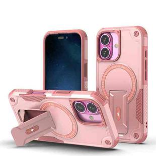 For iPhone 17 Armor Magsafe Holder PC Hybrid TPU Phone Case(Pink)