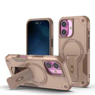 For iPhone 17 Armor Magsafe Holder PC Hybrid TPU Phone Case(Desert Gold)