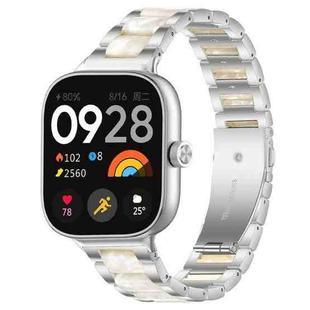 For Xiaomi Smart Band 9 Pro/8 Pro/Redmi Watch 5/4 xDfind Three Beads Metal Resin Watch Band(Silver White)