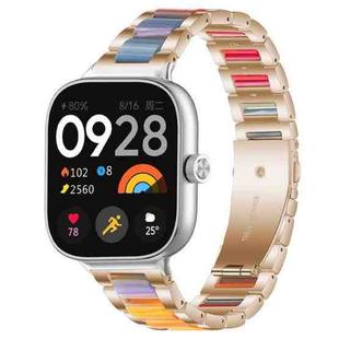 For Xiaomi Smart Band 9 Pro/8 Pro/Redmi Watch 5/4 xDfind Three Beads Metal Resin Watch Band(Rose Gold Rainbow)
