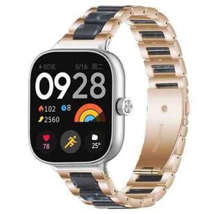 For Xiaomi Smart Band 9 Pro/8 Pro/Redmi Watch 5/4 xDfind Three Beads Metal Resin Watch Band(Rose Gold Blue)