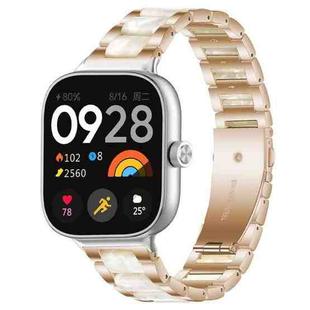 For Xiaomi Smart Band 9 Pro/8 Pro/Redmi Watch 5/4 xDfind Three Beads Metal Resin Watch Band(Rose Gold White)