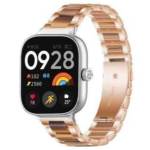 For Xiaomi Smart Band 9 Pro/8 Pro/Redmi Watch 5/4 xDfind Three Beads Metal Resin Watch Band(Rose Gold Brown)