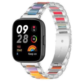 For Redmi Watch 3 xDfind Three Beads Metal Resin Watch Band(Silver Rainbow)