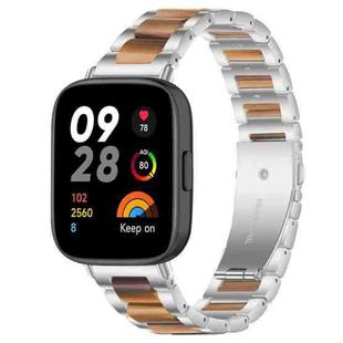 For Redmi Watch 3 xDfind Three Beads Metal Resin Watch Band(Silver Brown)