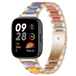 For Redmi Watch 3 xDfind Three Beads Metal Resin Watch Band(Rose Gold Rainbow)