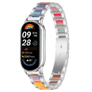 For Xiaomi Smart Band 10 / 9 / 8 xDfind Three Beads Metal Resin Watch Band(Silver Rainbow)