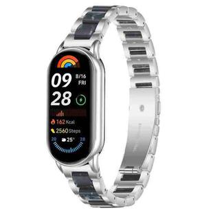 For Xiaomi Smart Band 10 / 9 / 8 xDfind Three Beads Metal Resin Watch Band(Silver Blue)