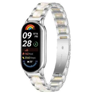 For Xiaomi Smart Band 10 / 9 / 8 xDfind Three Beads Metal Resin Watch Band(Silver White)