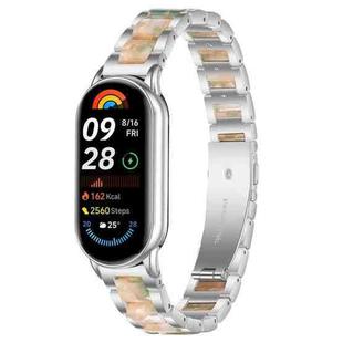 For Xiaomi Smart Band 10 / 9 / 8 xDfind Three Beads Metal Resin Watch Band(Silver Green)