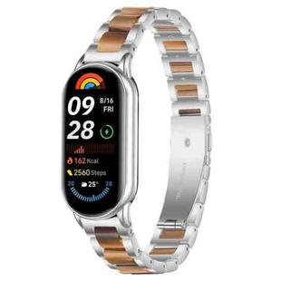 For Xiaomi Smart Band 10 / 9 / 8 xDfind Three Beads Metal Resin Watch Band(Silver Brown)