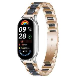 For Xiaomi Smart Band 10 / 9 / 8 xDfind Three Beads Metal Resin Watch Band(Rose Gold Blue)