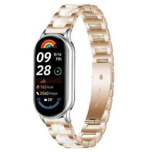 For Xiaomi Smart Band 10 / 9 / 8 xDfind Three Beads Metal Resin Watch Band(Rose Gold White)