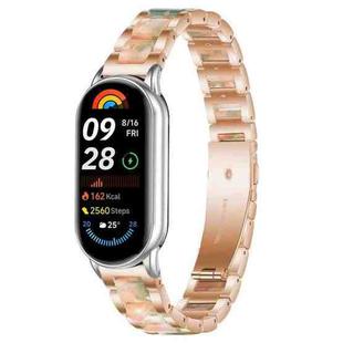 For Xiaomi Smart Band 10 / 9 / 8 xDfind Three Beads Metal Resin Watch Band(Rose Gold Green)