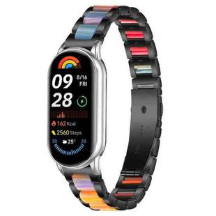 For Xiaomi Smart Band 10 / 9 / 8 xDfind Three Beads Metal Resin Watch Band(Black Rainbow)