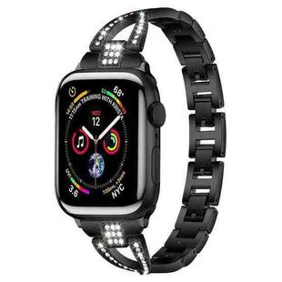 For Apple Watch 42 / 44 / 45 / 46 / 49mm xDfind X-Shaped Single Row Diamond Metal Watch Band(Black)