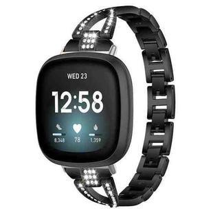 For Fitbit Versa 4 / 3 / Sense 2 / Sense xDfind X-Shaped Single Row Diamond Metal Watch Band(Black)