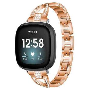 For Fitbit Versa 4 / 3 / Sense 2 / Sense xDfind X-Shaped Single Row Diamond Metal Watch Band(Rose Gold)