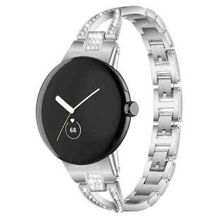 For Google Pixel Watch / Watch2 / Watch3 41mm xDfind X-Shaped Single Row Diamond Metal Watch Band(Silver)