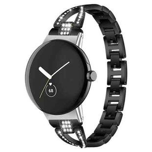 For Google Pixel Watch / Watch2 / Watch3 41mm xDfind X-Shaped Single Row Diamond Metal Watch Band(Black)