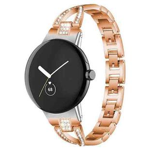 For Google Pixel Watch / Watch2 / Watch3 41mm xDfind X-Shaped Single Row Diamond Metal Watch Band(Rose Gold)