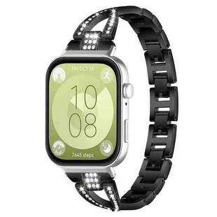 For Huawei Watch Fit4 / Fit4 Pro / Fit3 xDfind X-Shaped Single Row Diamond Metal Watch Band(Black)
