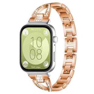 For Huawei Watch Fit4 / Fit4 Pro / Fit3 xDfind X-Shaped Single Row Diamond Metal Watch Band(Rose Gold)
