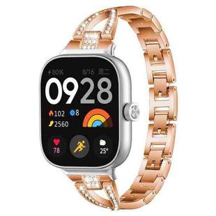 For Xiaomi Smart Band 9 Pro/8 Pro/Redmi Watch 5/4 xDfind X-Shaped Single Row Diamond Metal Watch Band(Rose Gold)